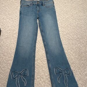 Women's Blue Jeans with Bow Embroidery